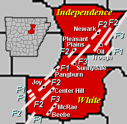 Numerous tornadoes were spawned in White and Independence Counties on 01/21/1999.