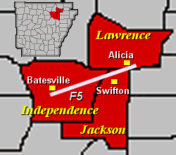 The only documented F5 tornado in Arkansas tracked through northeast sections of the state on April 10, 1929.