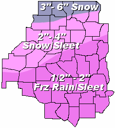 Snow and ice accumulations on December 12-13, 2000.