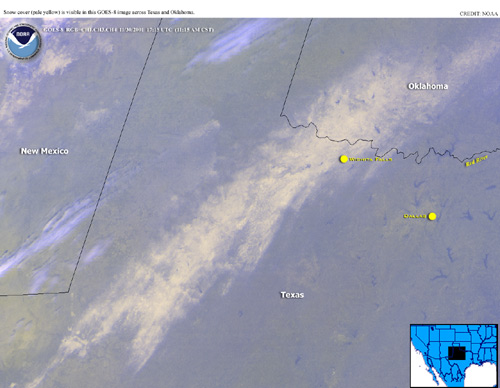 image of snowfall totals across west Texas and southeast New Mexico