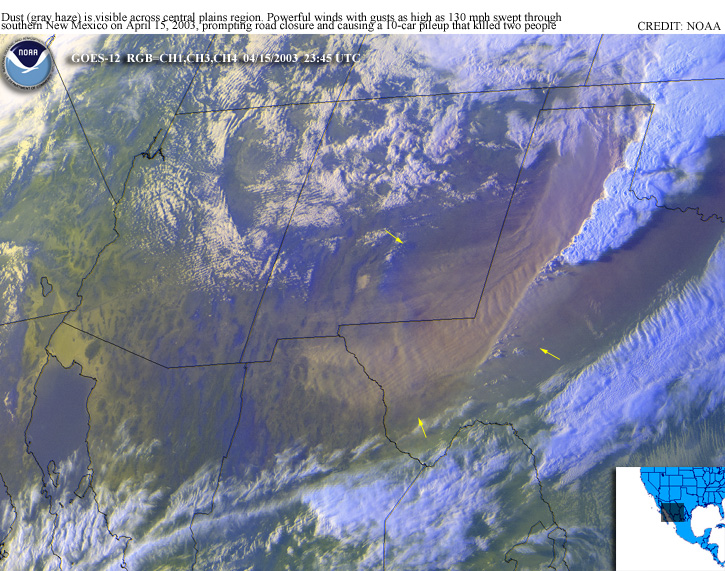 visible satellite image showing blowing dust