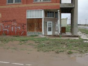 Flood damage photo in Toyah at an old bank building