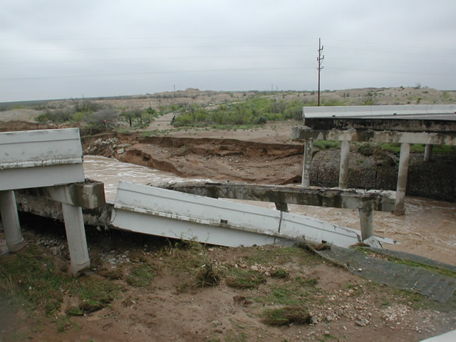 Photo of a collapsed bridge near Toyah