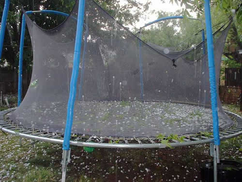 hail bouncing off a trampoline