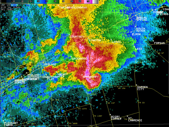 radar image showing tornadic supercell