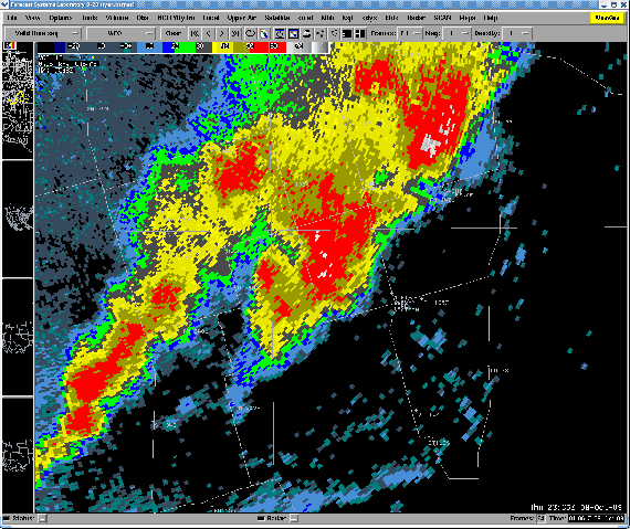 Radar image of the supercell thunderstorm.