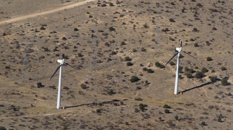 Photos of damage to a wind farm in the Delaware Mountains