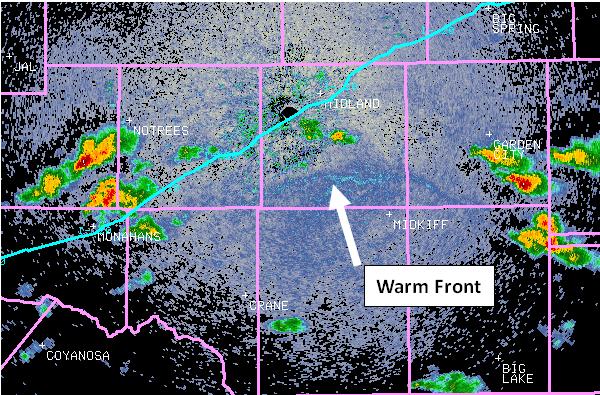 Radar imagery showing the warm front at 1214 pm CDT on May 14, 2010