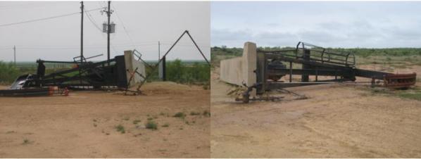 Image of pump jacks that were blown over in the wind