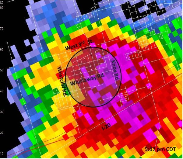 Radar reflectivity image from 5:17 pm CDT
