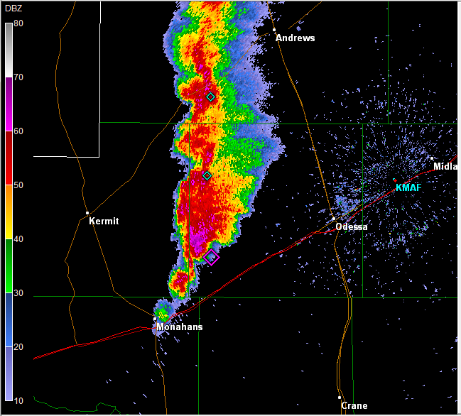 0.5 Reflectivity image from Sunday at 11:29 pm