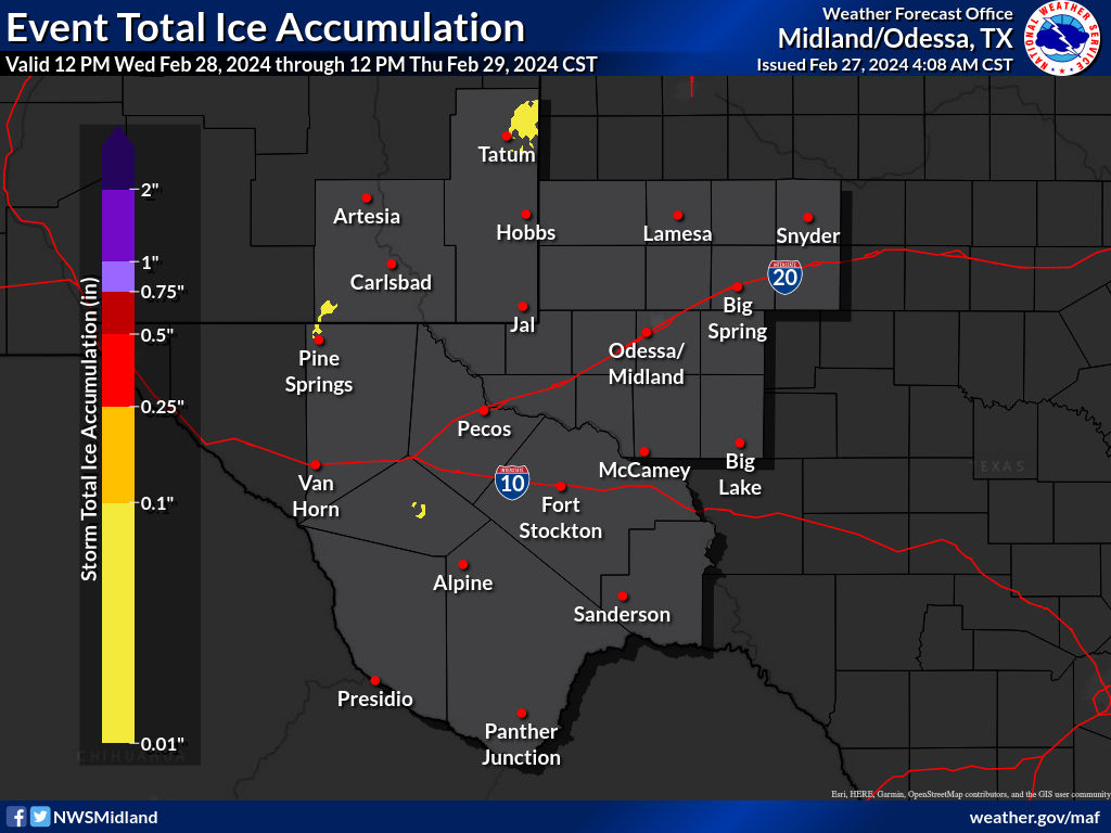 NWS MIdland Ice Accumulation Forecast