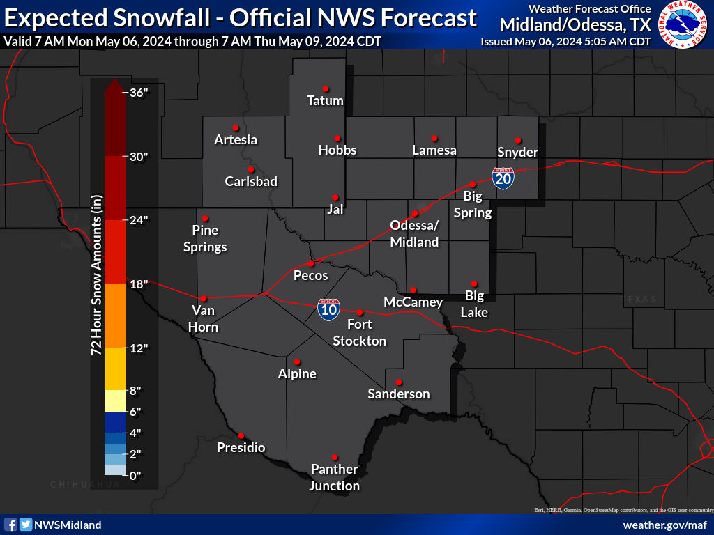 NWS Midland Total Snowfall Forecast