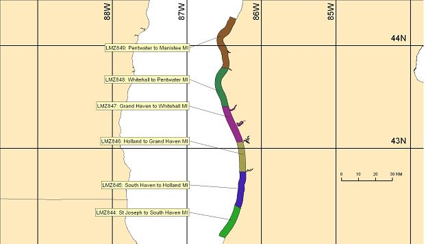 map showing marine forecast zones near Grand Rapids, MI