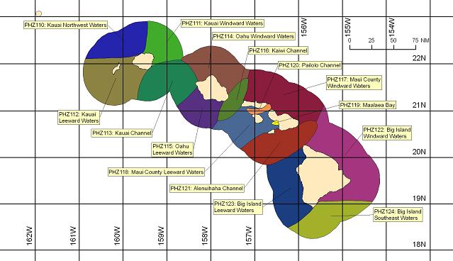 map showing marine forecast zones near Hawaii