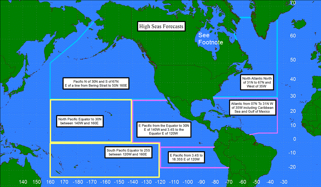 Atlantic And Pacific Ocean Map U.s. High Seas Marine Text Forecasts By Area