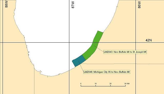 map showing marine forecast zones near Lake Michigan