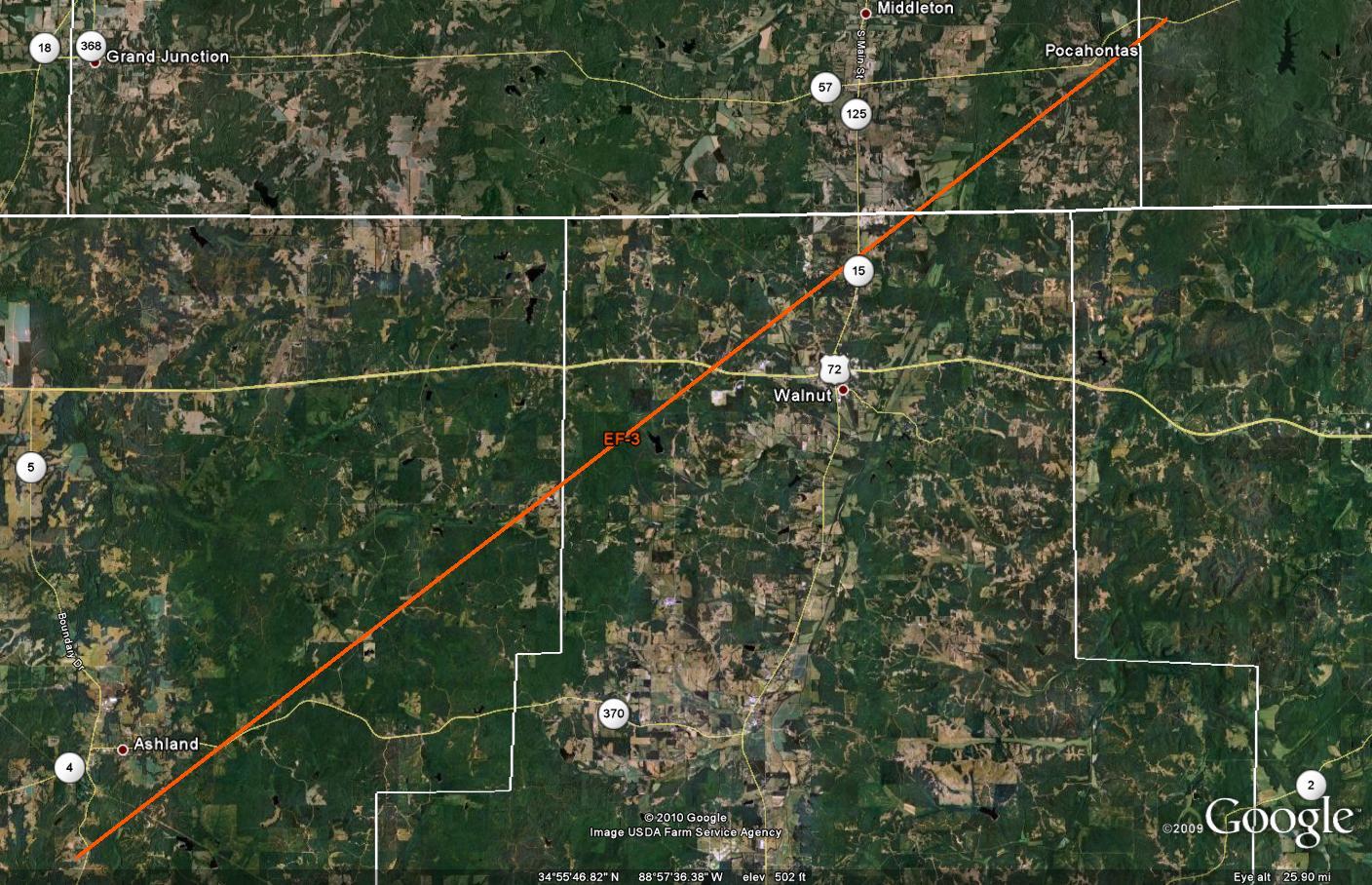 Track of Benton-Tippah-Hardeman-McNairy Tornado