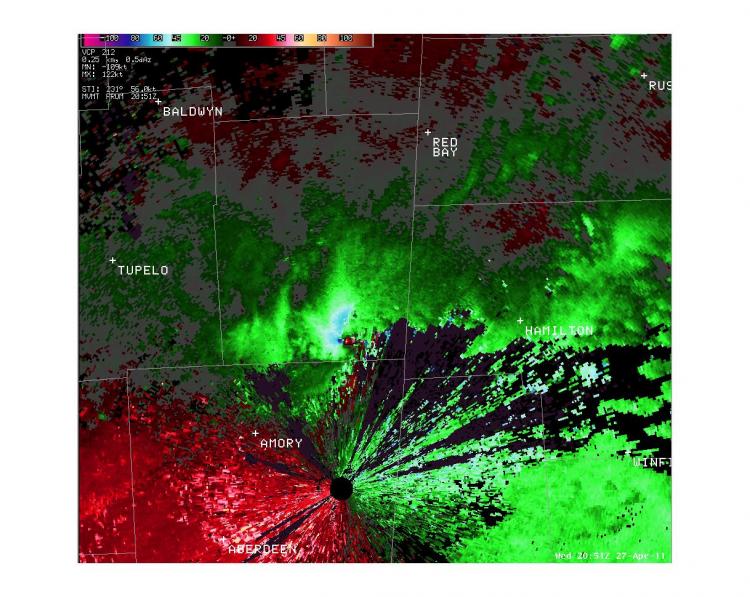 Tornadic Circulation clearly visible near New Salem, MS.