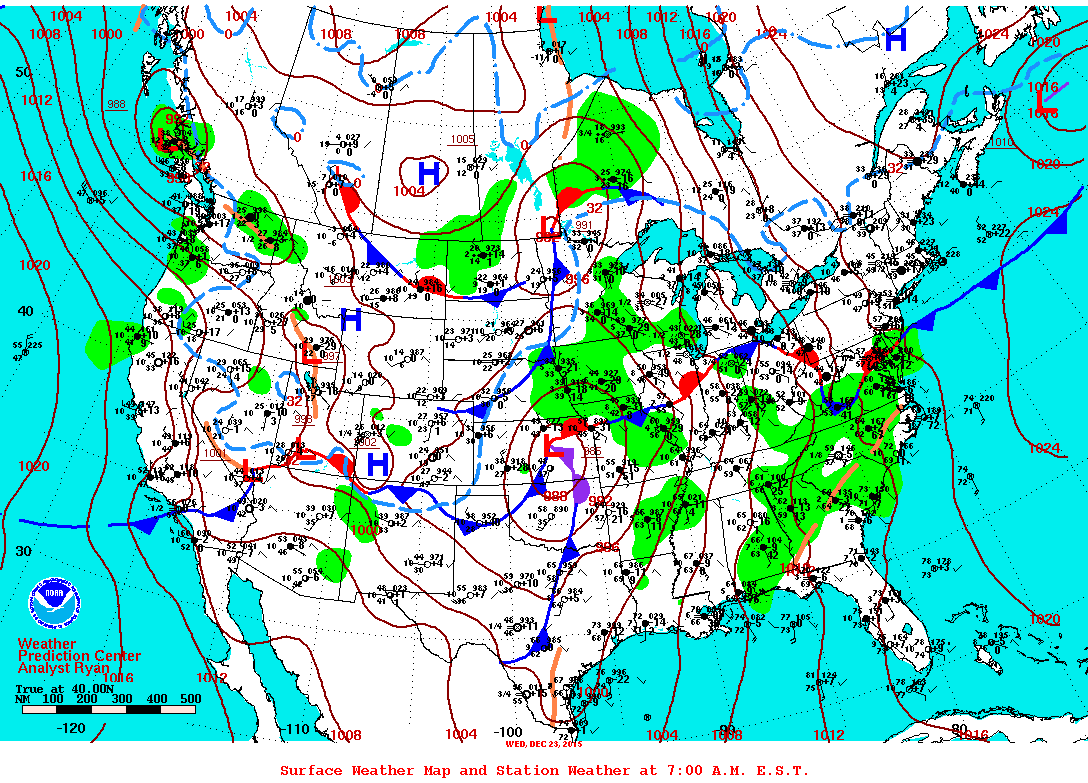 Surface Map from Dec. 23, 2015, at 6 a.m. CST