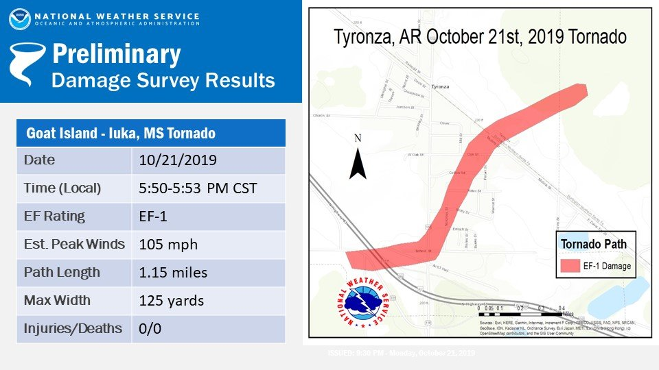 Preliminary Tyronza Tornado path