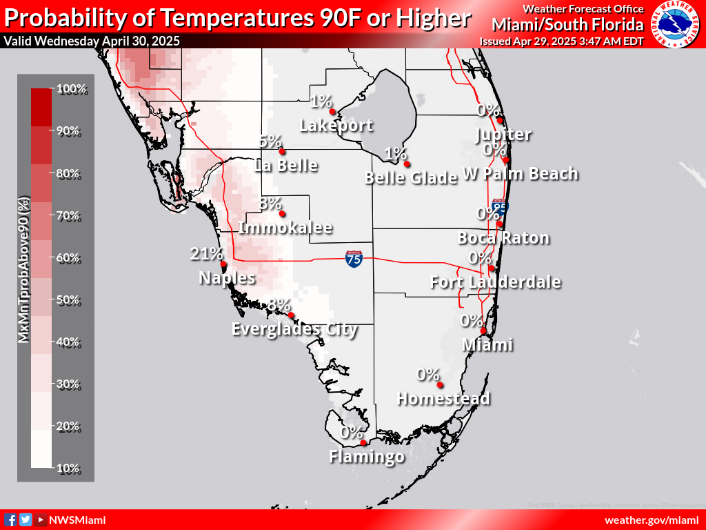 Probability of Temperature 90F or greater Day 2