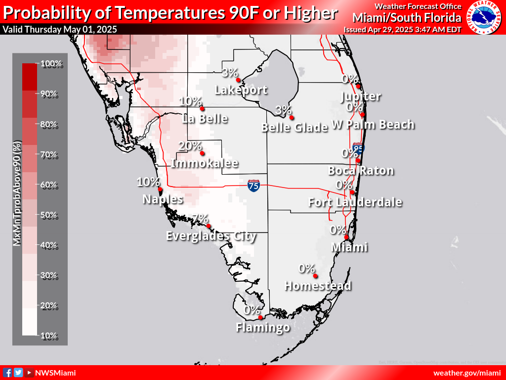 Probability of Temperature 90F or greater Day 3