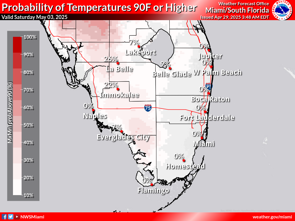 Probability of Temperature 90F or greater Day 5