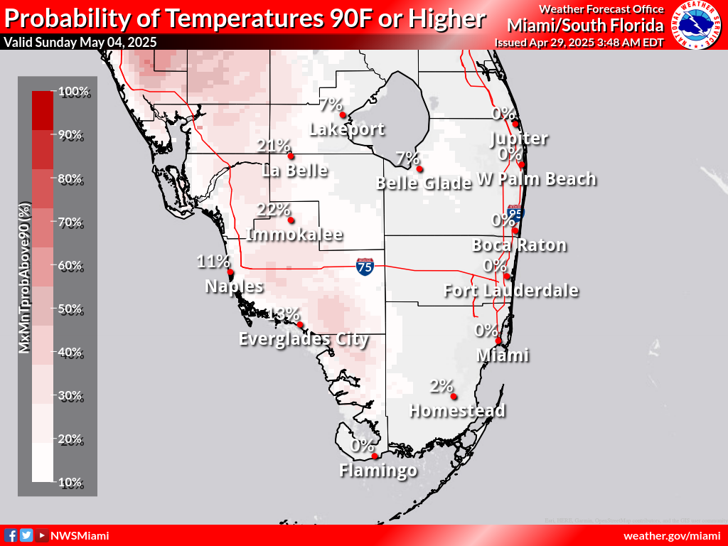 Probability of Temperature 90F or greater Day 6