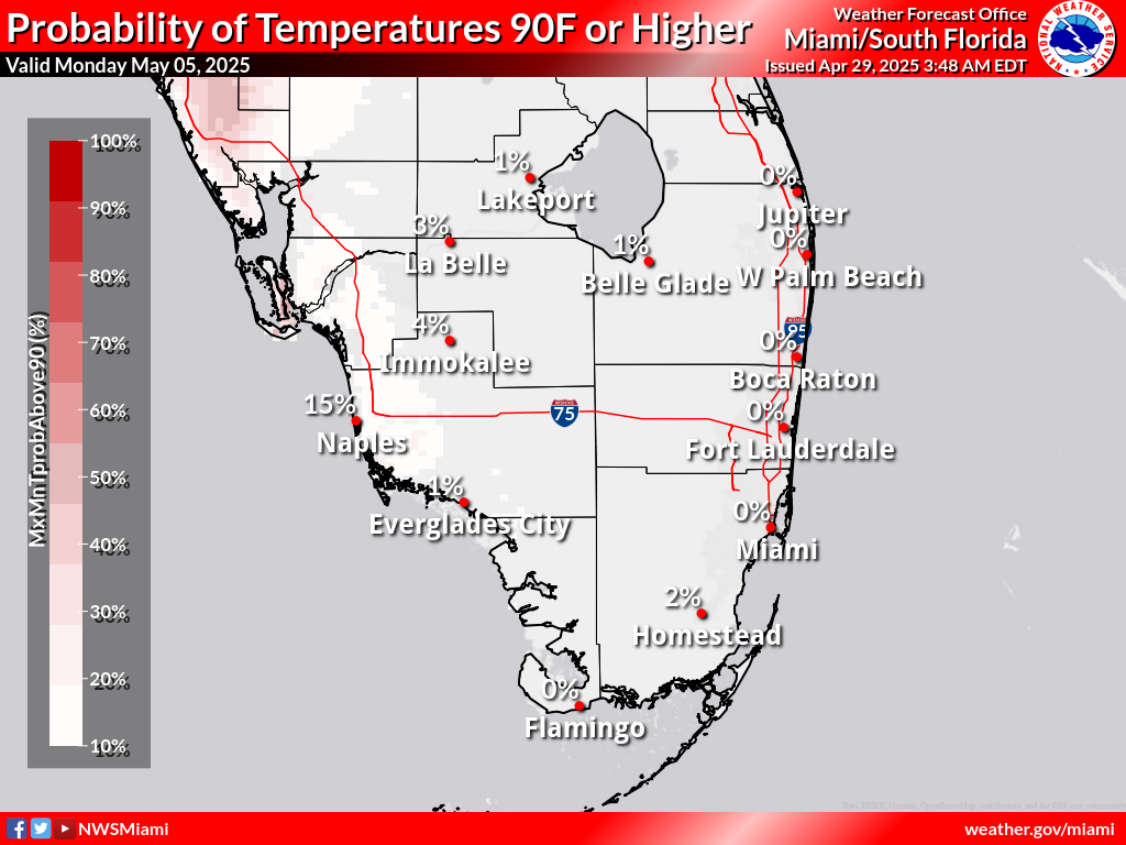 Probability of Temperature 90F or greater Day 7