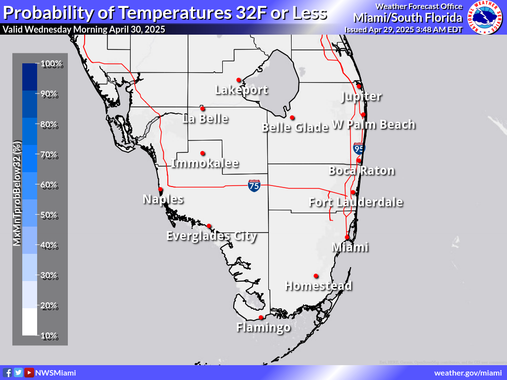 Probability of Temperature 32F or less Night 2