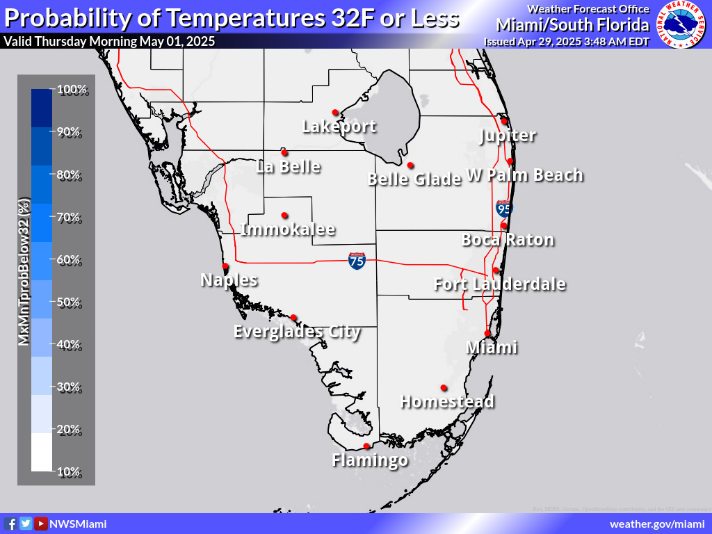 Probability of Temperature 32F or less Night 3