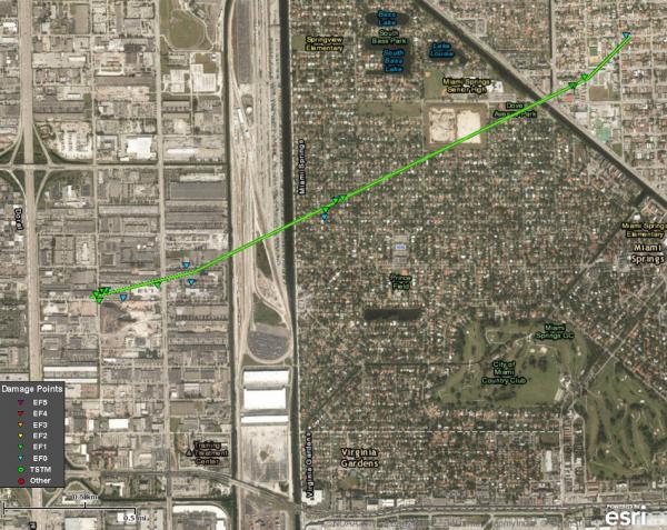 Map of the Miami Springs-Hialeah Tornado Damage Path