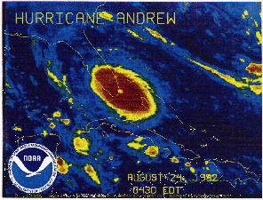 Satellite image of Andrew at landfall