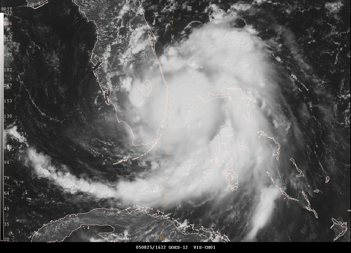 Satellite image of Hurricane Katrina approaching south Florida