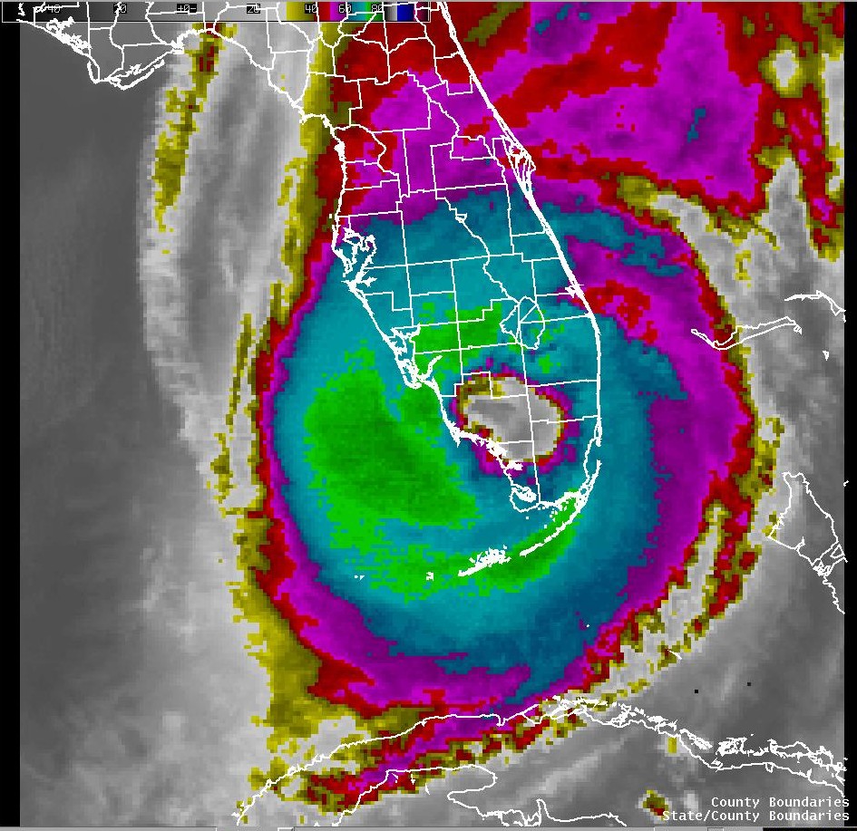 Satellite image of Hurricane Wilma approaching south Florida