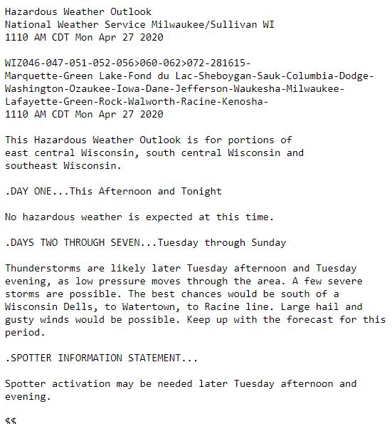 Local Hazardous Weather Outlook