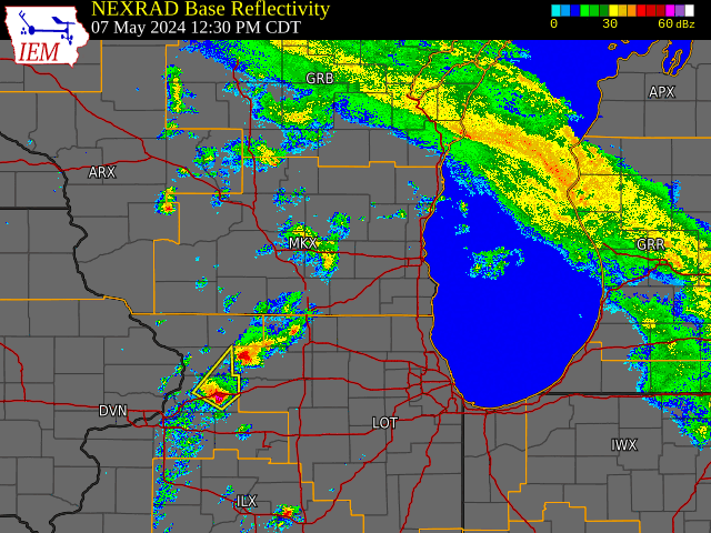 Radar loop over southern Wisconsin from 2 PM to 10 PM
