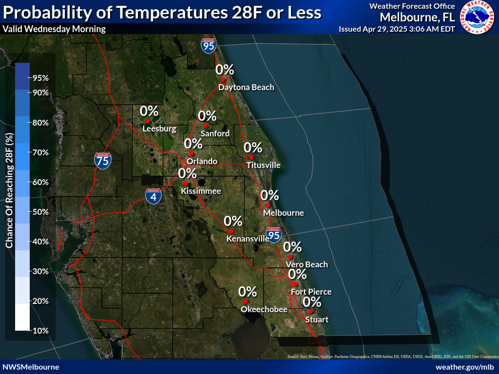 Probability of Temperature Below 28F Night 1