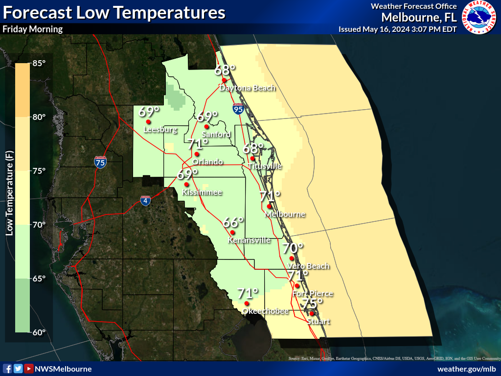 NWS Low Temperature Forecast for Night 1