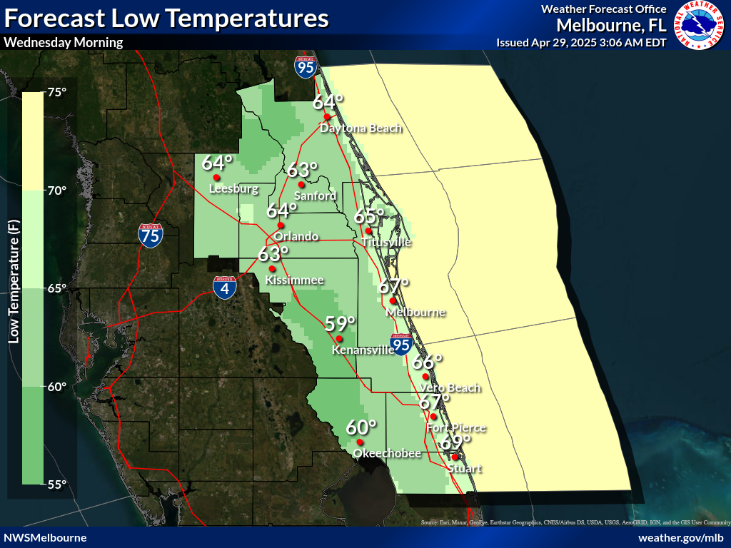 NWS Low Temperature Forecast for Night 1