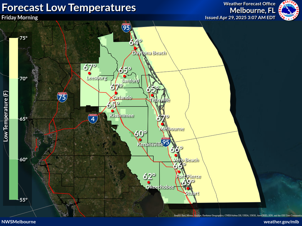 NWS Low Temperature Forecast for Night 3