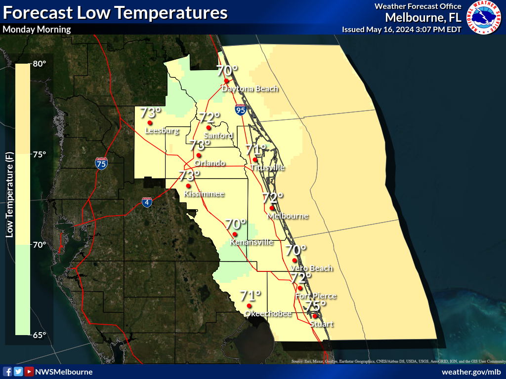 NWS Low Temperature Forecast for Night 4