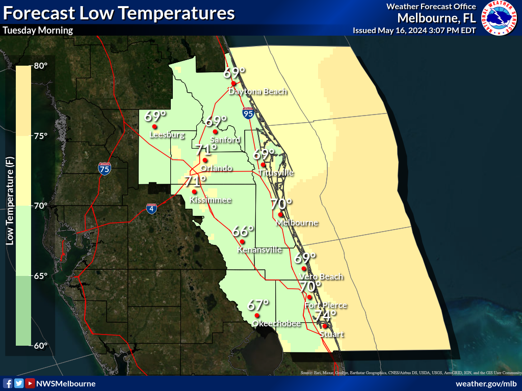 NWS Low Temperature Forecast for Night 5