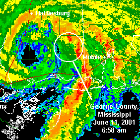 Radar image of George County, Mississippi on June 11, 2001