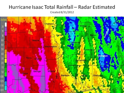 Hurricane Isaac Total Rainfall - Radar Estimated