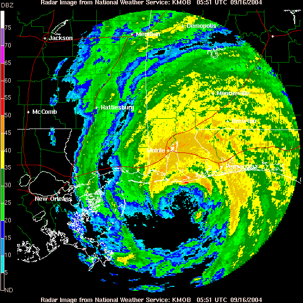 Animated hourly radar loop of Hurricane Ivan 