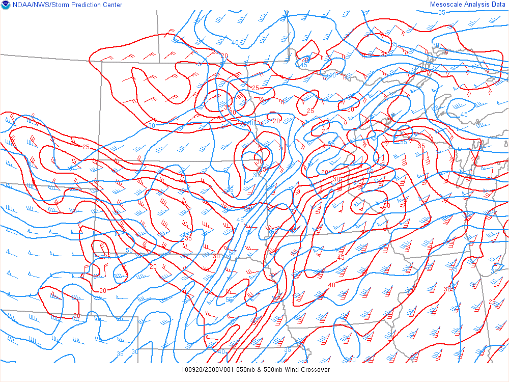850 mb/500 mb Crossover Wind 6 PM