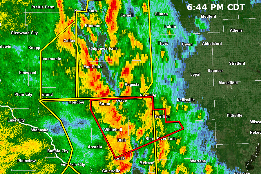 Radar loop as storms moved through eastern Eau Claire County, WI