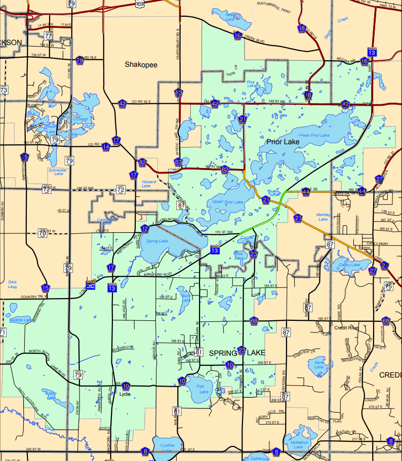 Prior Lake Spring Lake Watershed areal map